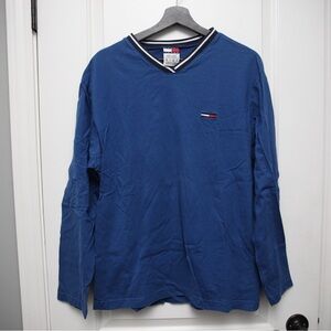 Vintage Tommy Hilfiger Classic Vneck Blue Long Sleeve Shirt